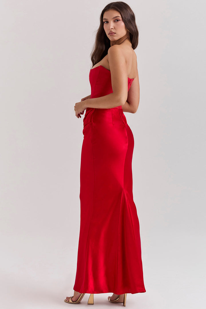 Robe bustier satin femme dos nu coupe ajustée élégante