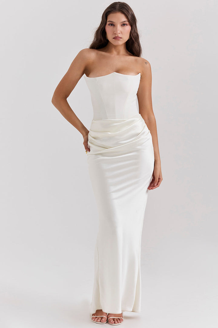 Robe bustier satin femme dos nu coupe ajustée élégante
