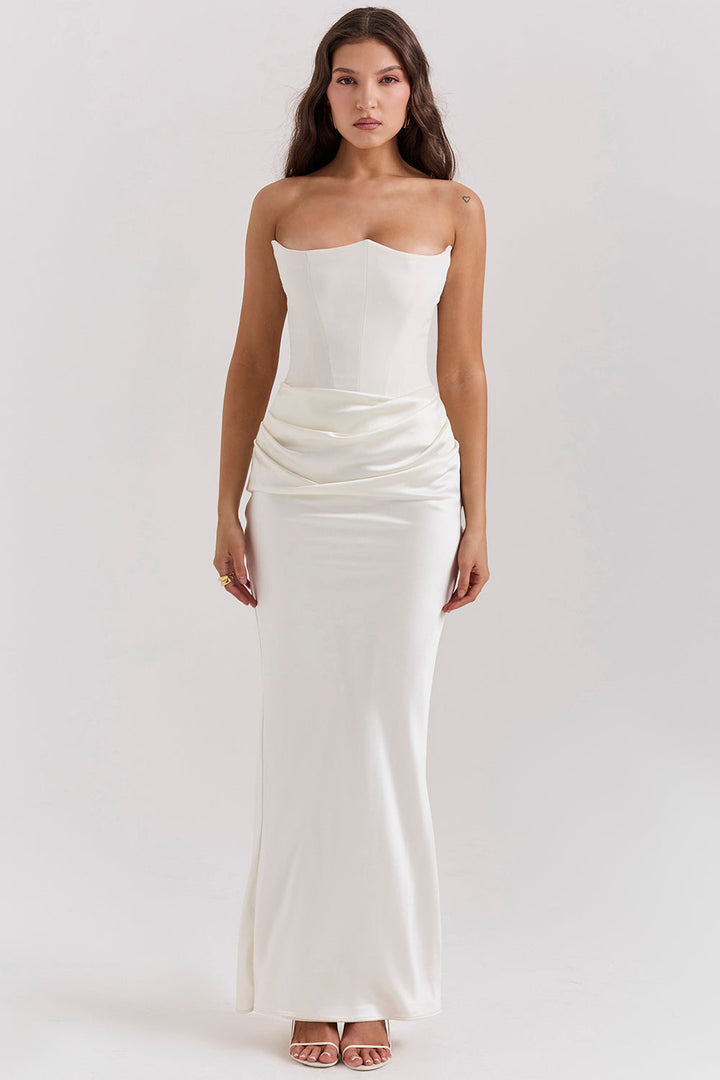 Robe bustier satin femme dos nu coupe ajustée élégante