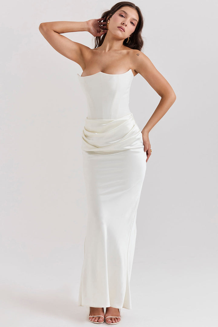 Robe bustier satin femme dos nu coupe ajustée élégante
