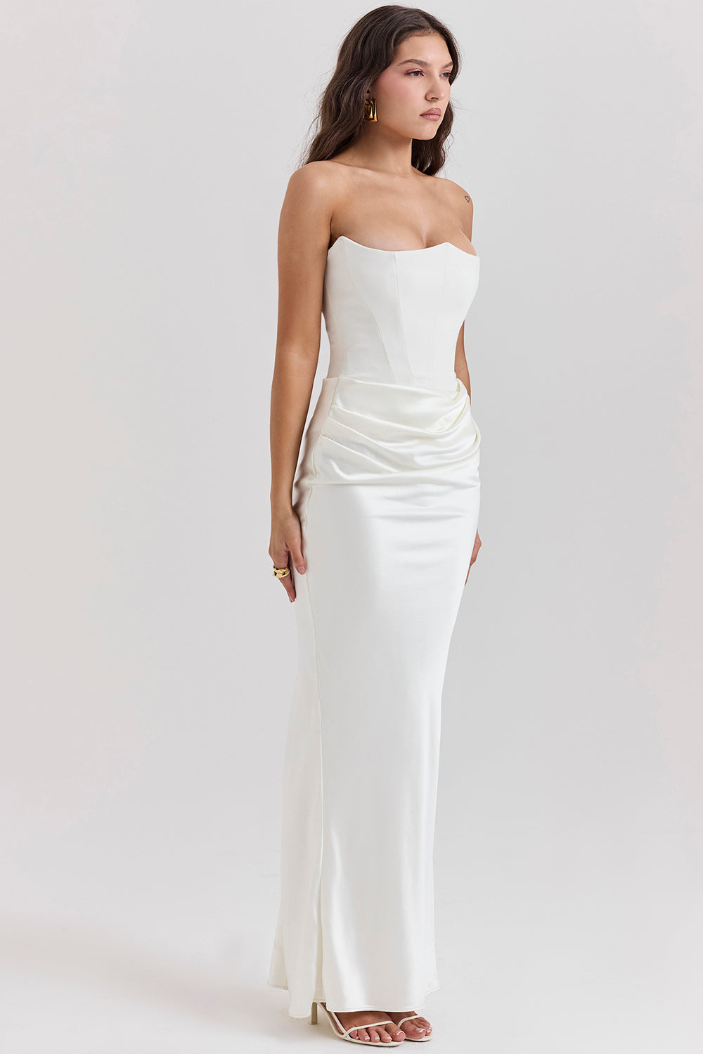 Robe bustier satin femme dos nu coupe ajustée élégante