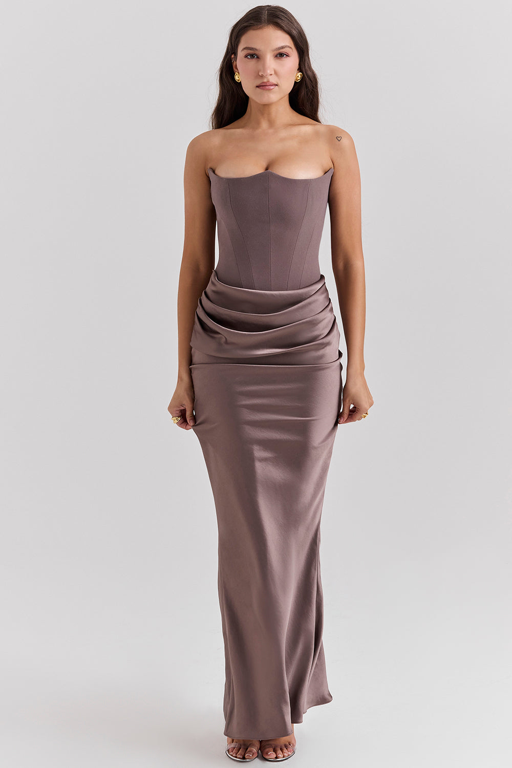 Robe bustier satin femme dos nu coupe ajustée élégante
