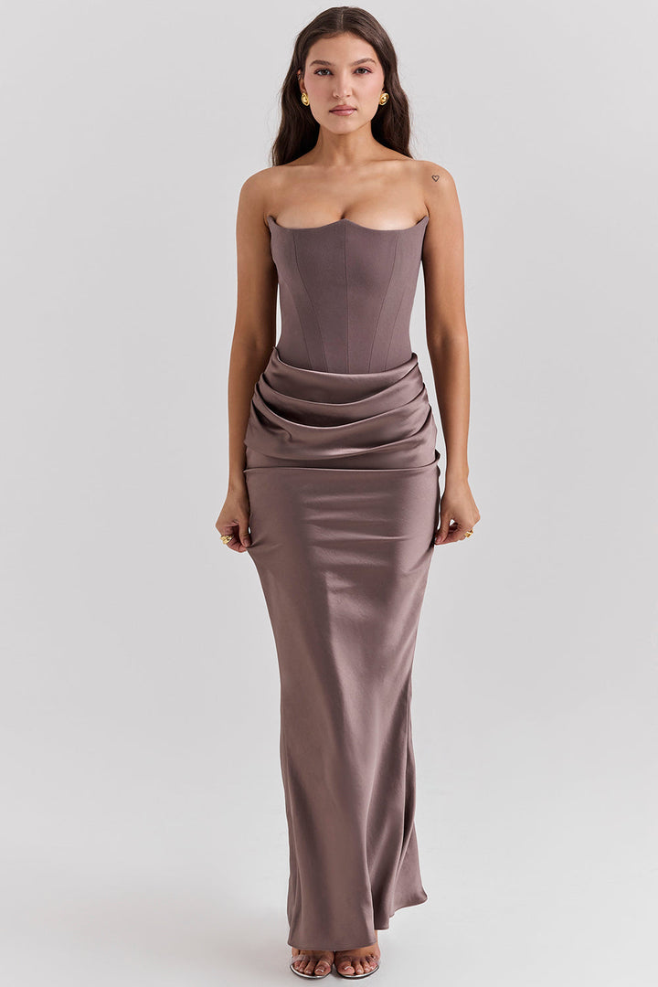 Robe bustier satin femme dos nu coupe ajustée élégante