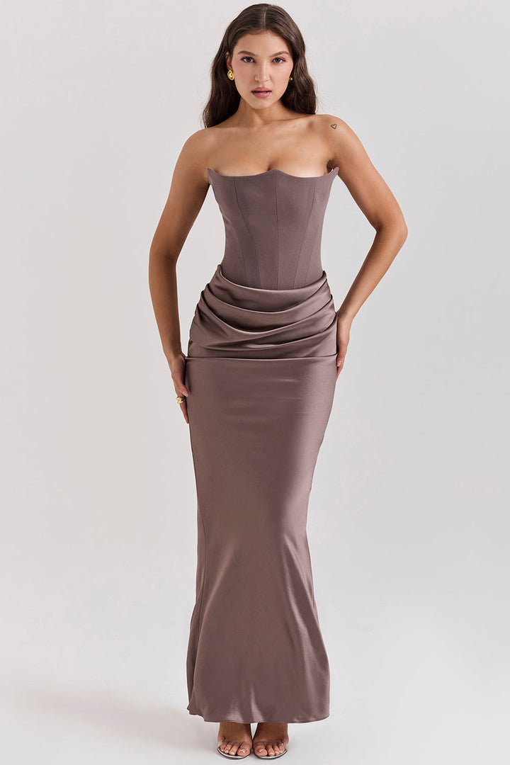 Robe bustier satin femme dos nu coupe ajustée élégante