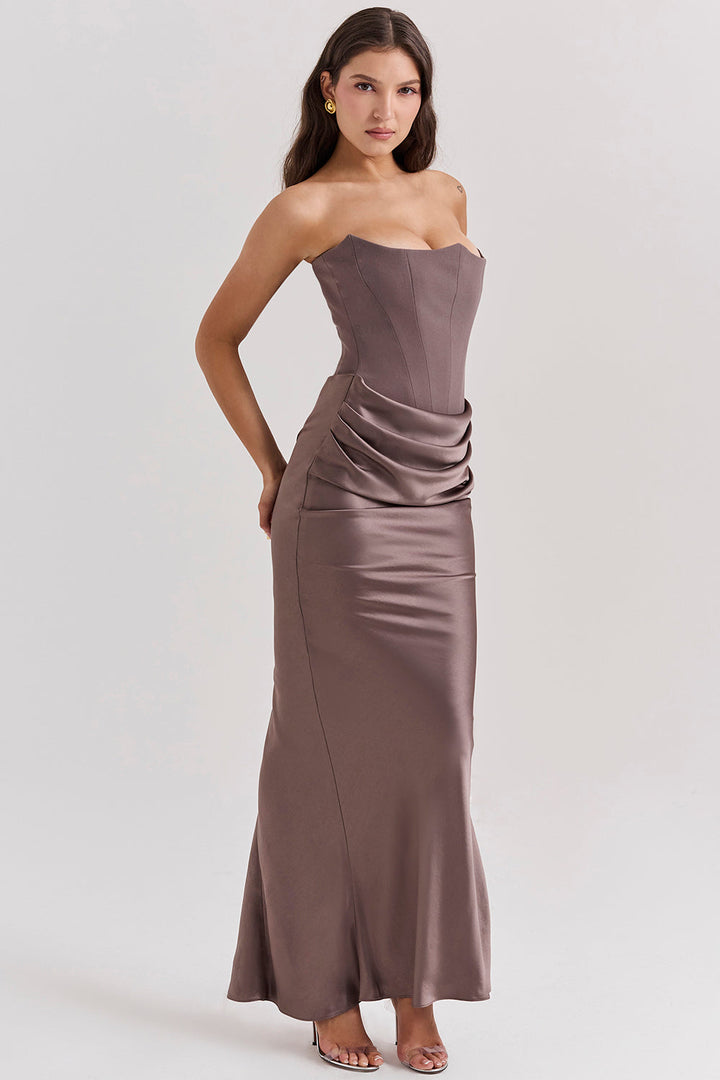 Robe bustier satin femme dos nu coupe ajustée élégante