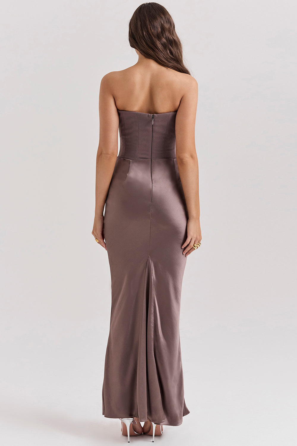 Robe bustier satin femme dos nu coupe ajustée élégante