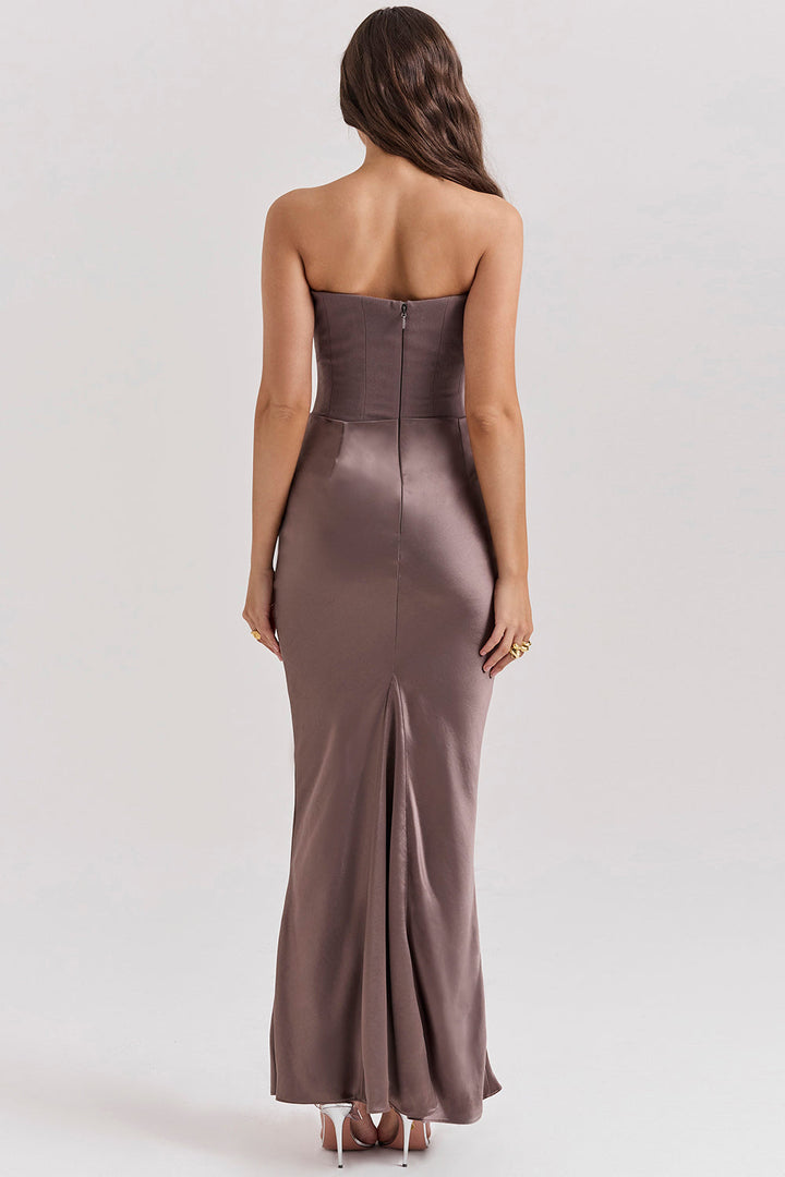 Robe bustier satin femme dos nu coupe ajustée élégante