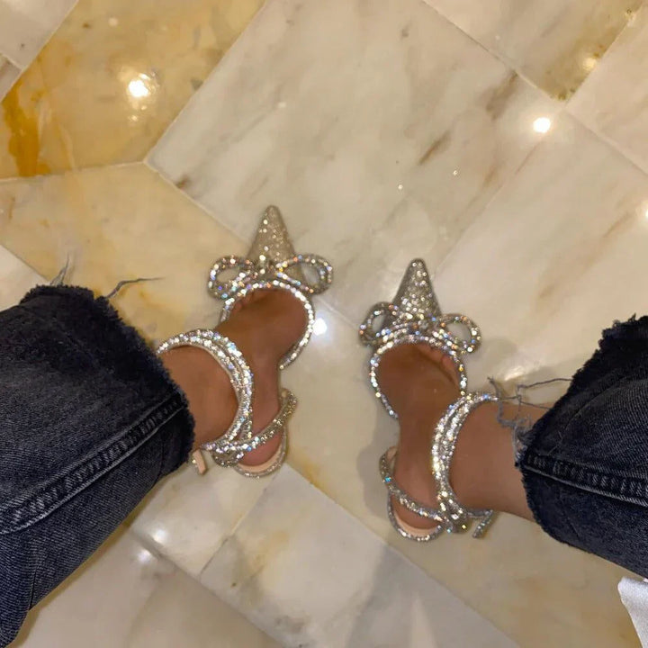Liora Crystal Heels – Bow Wrap‑Around Design