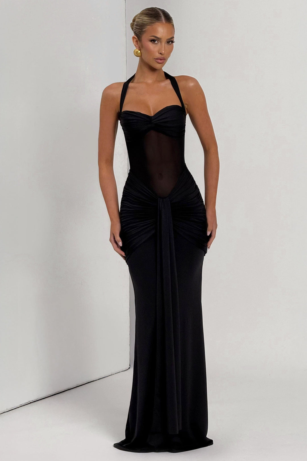 Vixen Golden Yellow Maxi Dress with Halter Neck