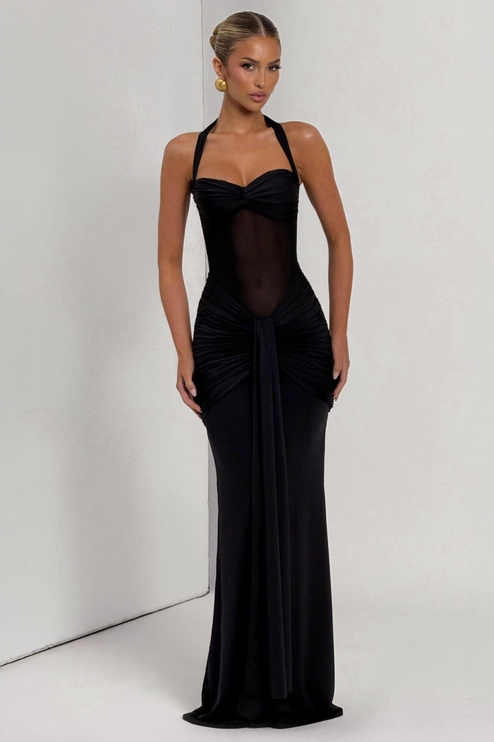 Vixen Golden Yellow Maxi Dress with Halter Neck