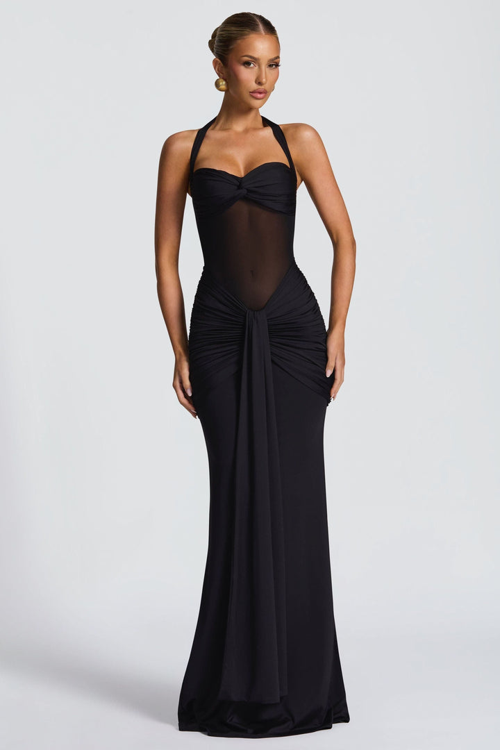 Vixen Golden Yellow Maxi Dress with Halter Neck