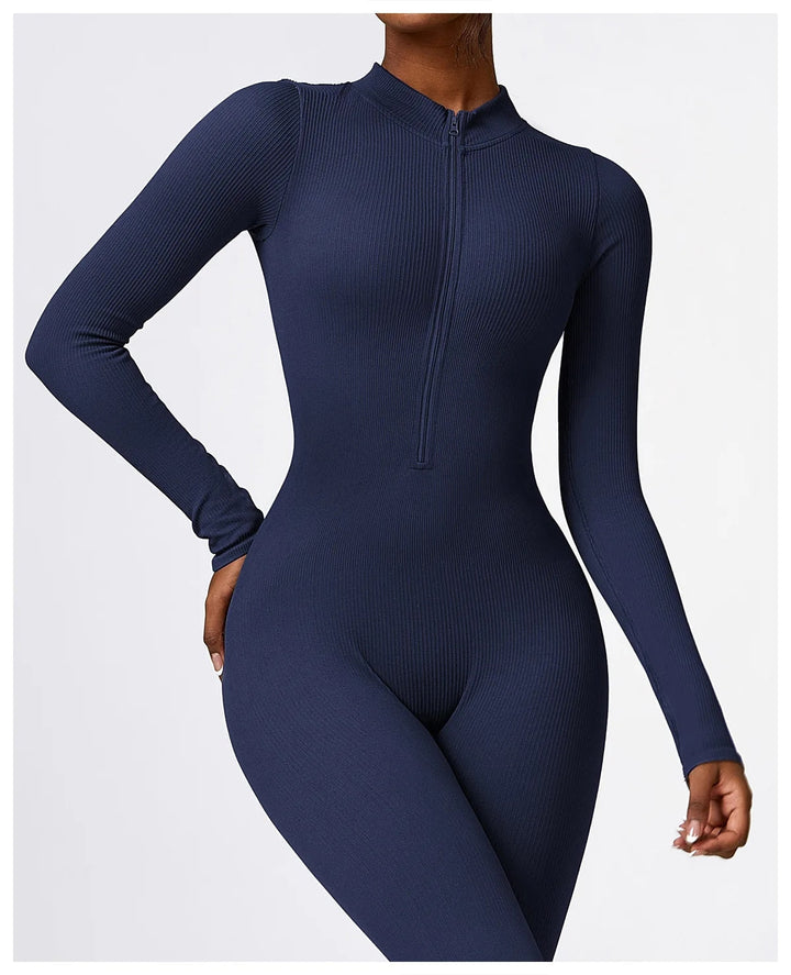 Zip Up Jumpsuit Long Sleeve - Siopie