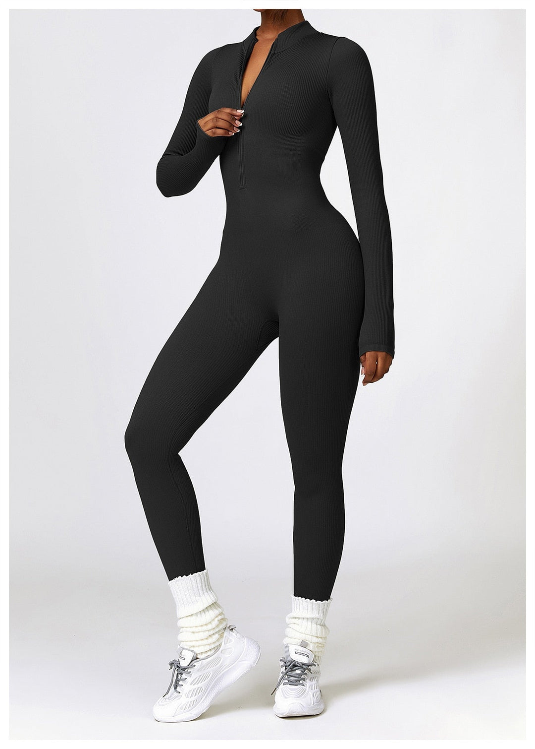 Zip Up Jumpsuit Long Sleeve - Siopie